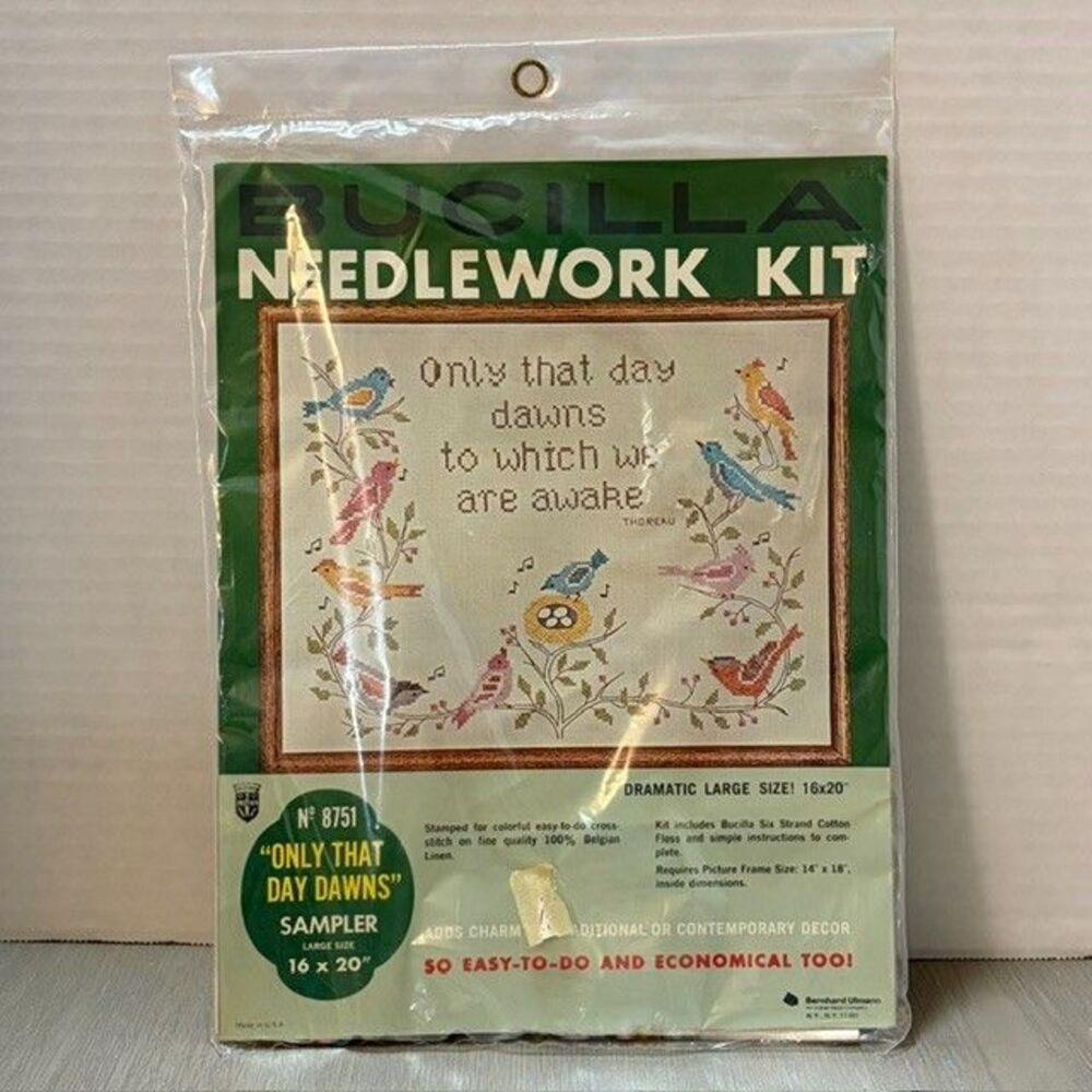 New Sealed Vintage Bucilla Only That Day Dawns Linen Needlework Kit Birds #8751